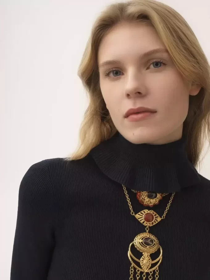 Maglione a collo alto aderente in maglia di cotone e lana