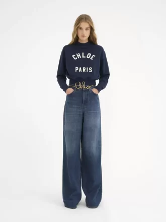 Maglione a collo alto con logo in pile di cotone