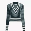 Maglione aderente con scollo a V in maglia di lana merino Maglione aderente con scollo a V in maglia di lana merino