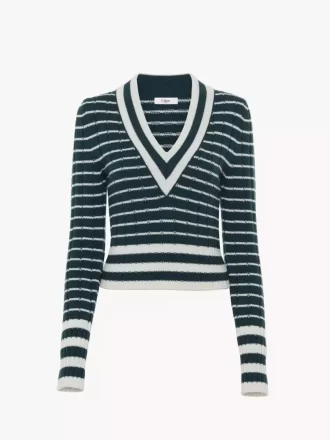 Maglione aderente con scollo a V in maglia di lana merino Maglione aderente con scollo a V in maglia di lana merino