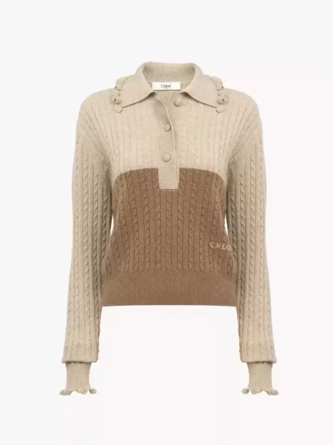 Maglione con colletto in maglia di lana e cashmere
