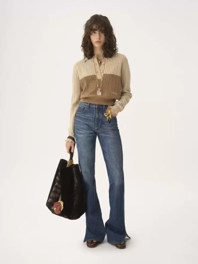 Maglione con colletto in maglia di lana e cashmere