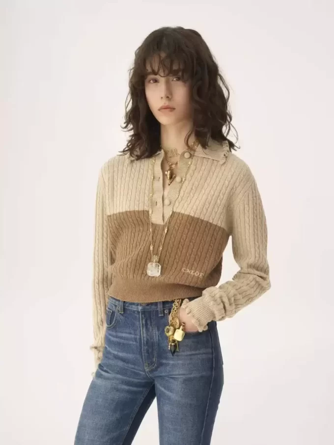 Maglione con colletto in maglia di lana e cashmere