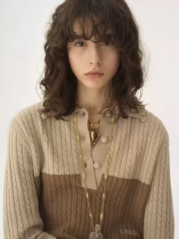 Maglione con colletto in maglia di lana e cashmere