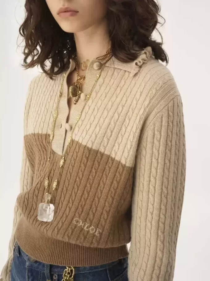Maglione con colletto in maglia di lana e cashmere