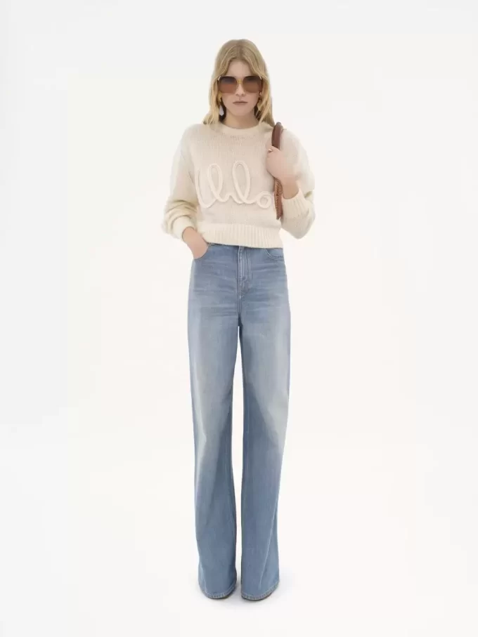 Maglione con logo in lana di alpaca e seta lavorata a maglia