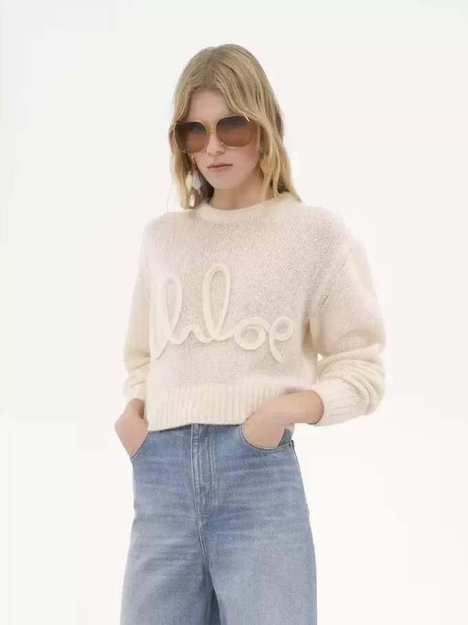 Maglione con logo in lana di alpaca e seta lavorata a maglia