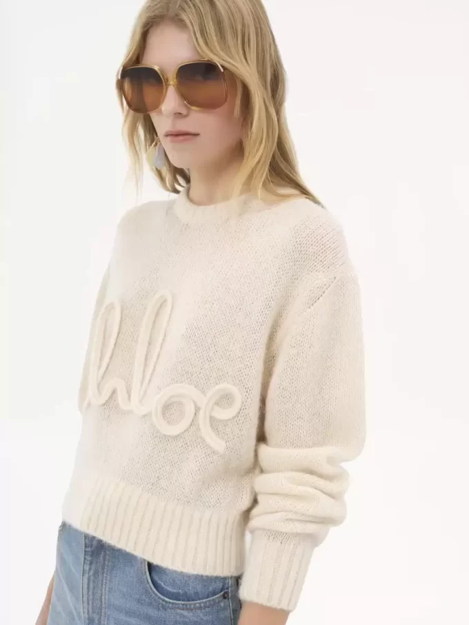 Maglione con logo in lana di alpaca e seta lavorata a maglia