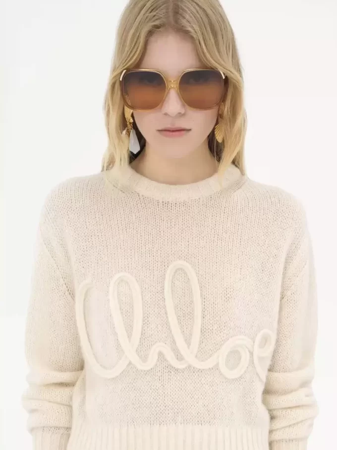 Maglione con logo in lana di alpaca e seta lavorata a maglia