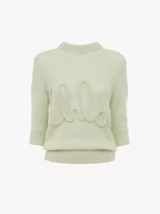 Maglione con logo sulle maniche fino al gomito in maglia di lana di alpaca e seta Maglione con logo sulle maniche fino al gomito in maglia di lana di alpaca e seta
