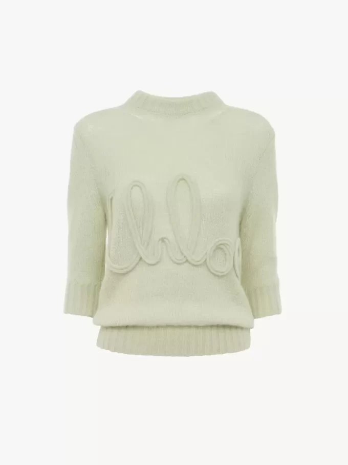 Maglione con logo sulle maniche fino al gomito in maglia di lana di alpaca e seta Maglione con logo sulle maniche fino al gomito in maglia di lana di alpaca e seta