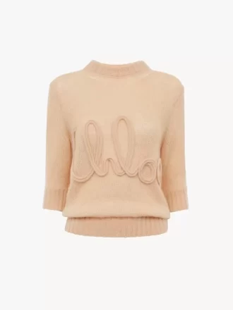 Maglione con logo sulle maniche fino al gomito in maglia di lana di alpaca e seta Maglione con logo sulle maniche fino al gomito in maglia di lana di alpaca e seta