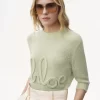Maglione con logo sulle maniche fino al gomito in maglia di lana di alpaca e seta Maglione con logo sulle maniche fino al gomito in maglia di lana di alpaca e seta