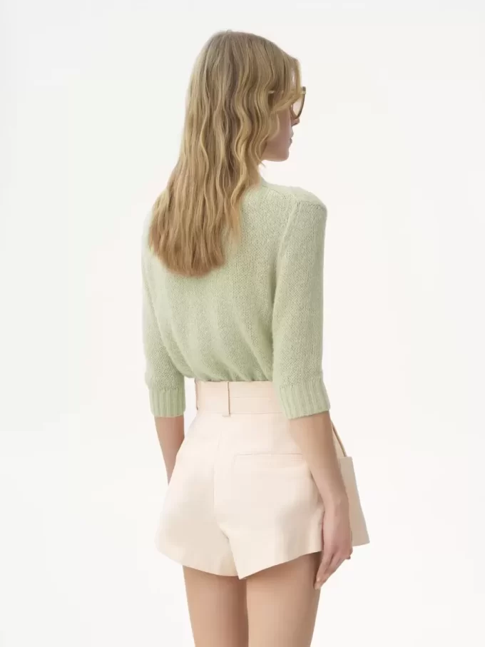 Maglione con logo sulle maniche fino al gomito in maglia di lana di alpaca e seta Maglione con logo sulle maniche fino al gomito in maglia di lana di alpaca e seta