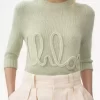 Maglione con logo sulle maniche fino al gomito in maglia di lana di alpaca e seta Maglione con logo sulle maniche fino al gomito in maglia di lana di alpaca e seta