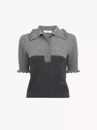 Maglione polo a maniche corte in maglia di lana e cashmere Maglione polo a maniche corte in maglia di lana e cashmere
