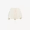 Mini shorts a campana in mousseline di seta con pizzo floreale Mini shorts a campana in mousseline di seta con pizzo floreale
