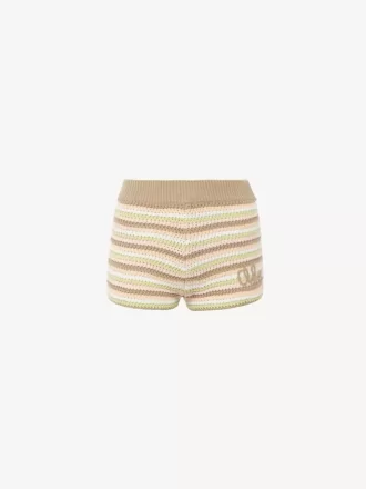 Mini shorts a vita alta con logo in maglia di cotone all’uncinetto Mini shorts a vita alta con logo in maglia di cotone all’uncinetto