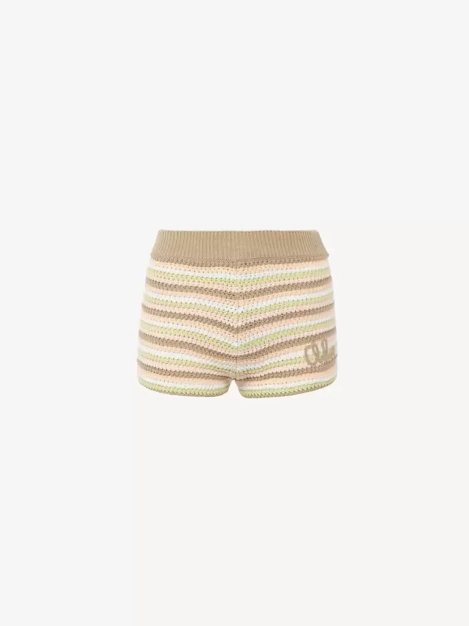 Mini shorts a vita alta con logo in maglia di cotone all’uncinetto Mini shorts a vita alta con logo in maglia di cotone all’uncinetto