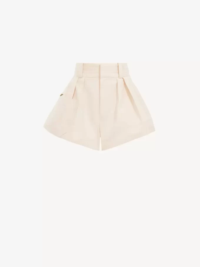 Mini shorts a vita alta in tela di cotone Mini shorts a vita alta in tela di cotone