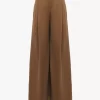 Pantaloni a gamba larga a vita alta in tela di cotone Pantaloni a gamba larga a vita alta in tela di cotone