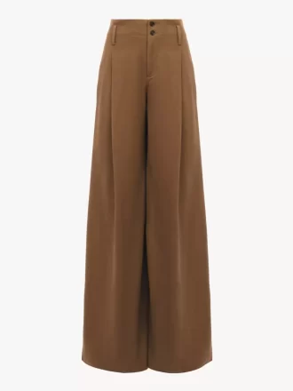 Pantaloni a gamba larga a vita alta in tela di cotone Pantaloni a gamba larga a vita alta in tela di cotone