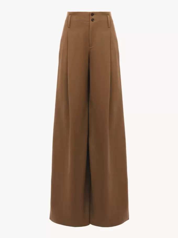 Pantaloni a gamba larga a vita alta in tela di cotone Pantaloni a gamba larga a vita alta in tela di cotone