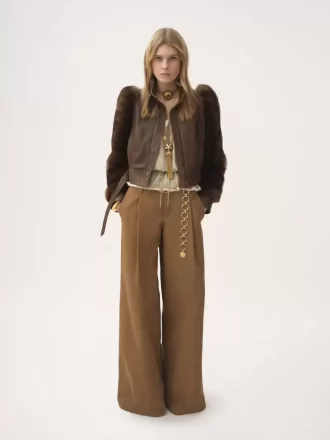 Pantaloni a gamba larga a vita alta in tela di cotone Pantaloni a gamba larga a vita alta in tela di cotone