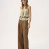 Pantaloni a gamba larga a vita alta in tela di cotone Pantaloni a gamba larga a vita alta in tela di cotone