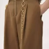 Pantaloni a gamba larga a vita alta in tela di cotone Pantaloni a gamba larga a vita alta in tela di cotone