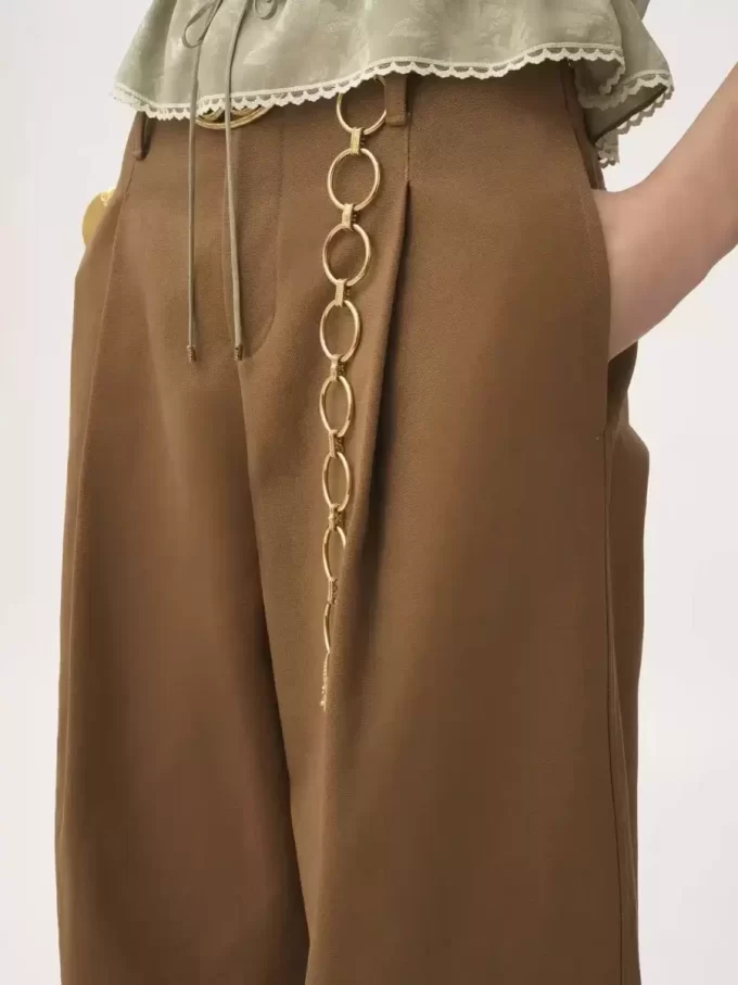 Pantaloni a gamba larga a vita alta in tela di cotone Pantaloni a gamba larga a vita alta in tela di cotone