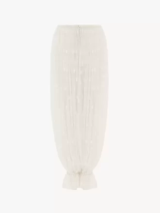 Pantaloni con coulisse in pizzo ricamato