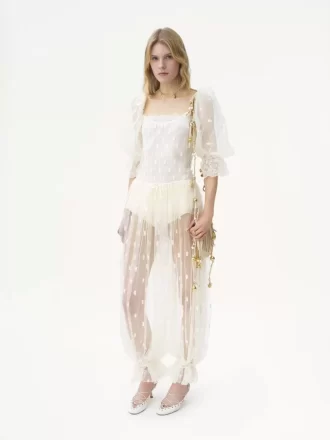 Pantaloni con coulisse in pizzo ricamato