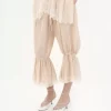 Pantaloni corti fluidi in seta pongé lavata e pizzo Pantaloni corti fluidi in seta pongé lavata e pizzo