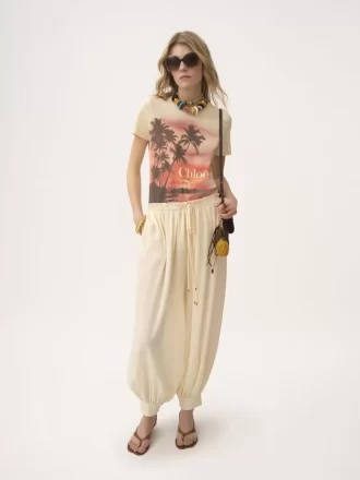 Pantaloni fluidi cropped in crêpe de chine
