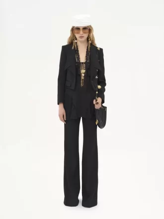 Pantaloni sartoriali svasati in gabardine di lana