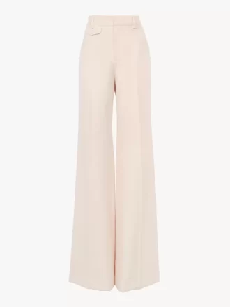 Pantaloni svasati a vita alta in gabardine di lana