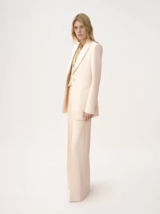 Pantaloni svasati a vita alta in gabardine di lana