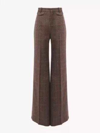 Pantaloni svasati a vita alta in lana a quadri