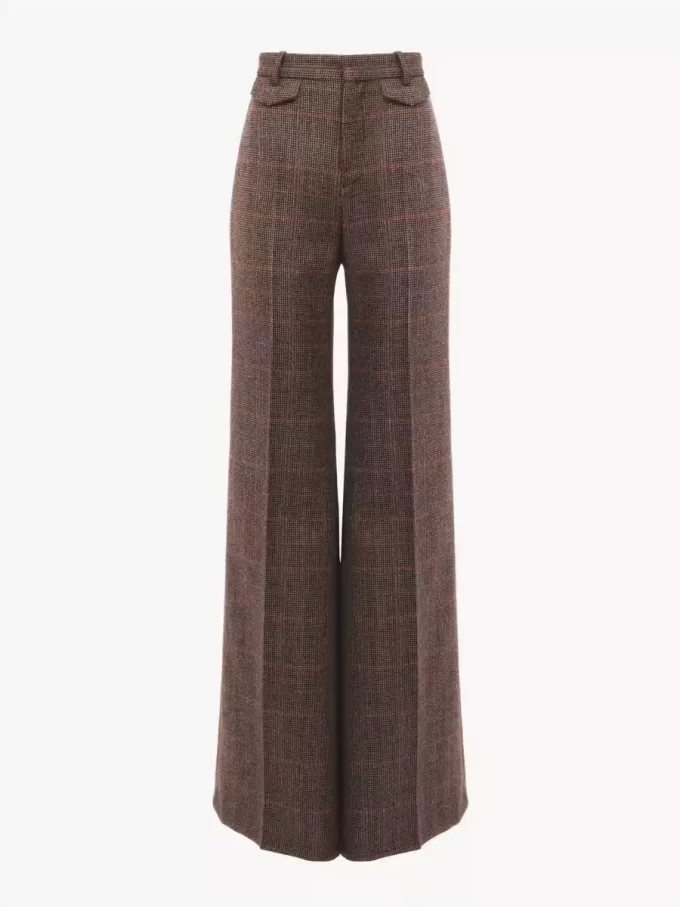 Pantaloni svasati a vita alta in lana a quadri