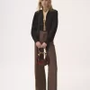 Pantaloni svasati a vita alta in lana a quadri