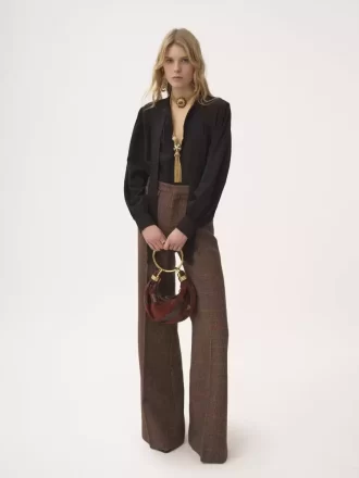 Pantaloni svasati a vita alta in lana a quadri