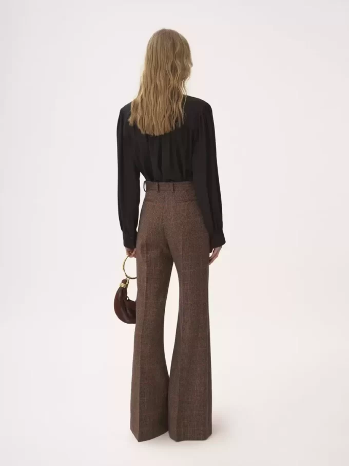 Pantaloni svasati a vita alta in lana a quadri