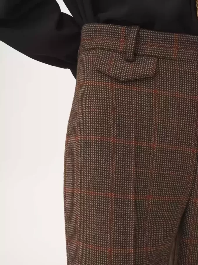 Pantaloni svasati a vita alta in lana a quadri
