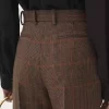 Pantaloni svasati a vita alta in lana a quadri