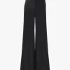 Pantaloni svasati a vita alta in lana grain de poudre