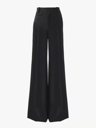 Pantaloni svasati a vita alta in lana grain de poudre