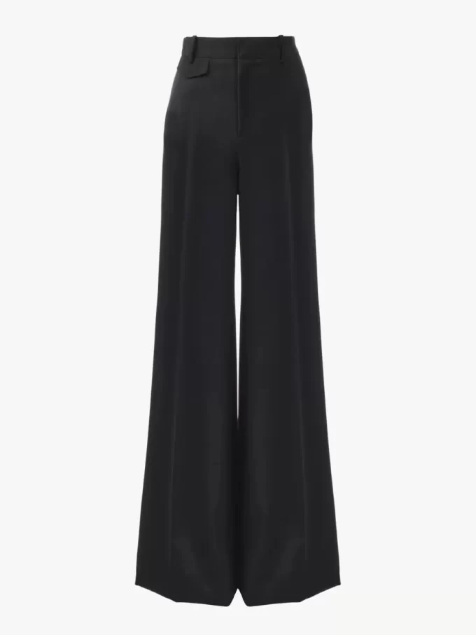 Pantaloni svasati a vita alta in lana grain de poudre