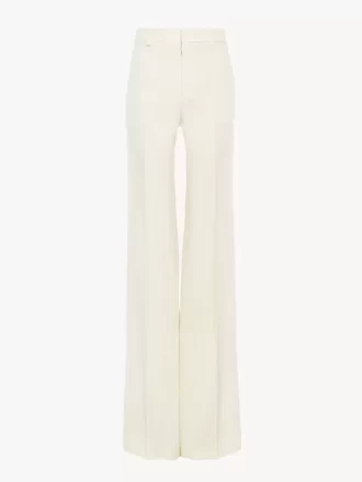 Pantaloni svasati a vita alta in lana grain de poudre