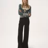Pantaloni svasati a vita alta in lana grain de poudre